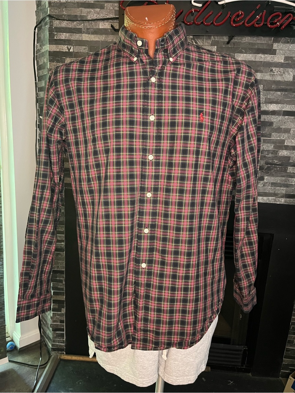 Ralph Lauren Men’s Red and Black Plaid Button-Down Shirt